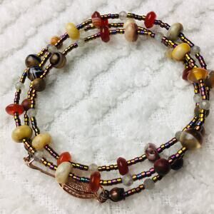 HANDMADE~Earth Toned Gemstone Triple Wrap Bracelet or Necklace
